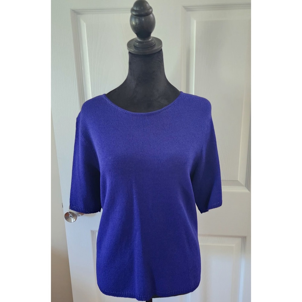 Anne Pedersen Short Sleeve Jewel Neck Sweaters In Purple Size LG